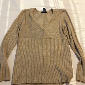 New York & company Sparkly gold ribbed v-neck sweater